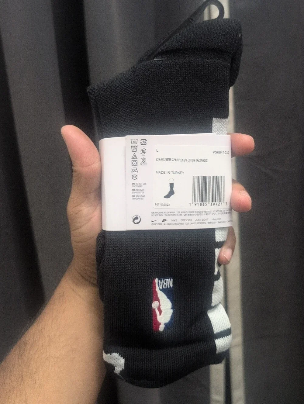 Men's Nike Black NBA Elite Socks Size Large Women 10-13/ Men 8-12 NWT 1pair